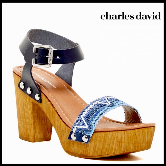 CHARLES DAVID LEATHER ANKLE STRAP PLATFORM SANDALS